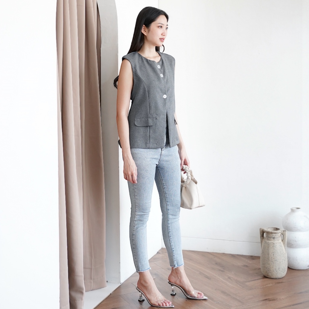 Jual Outer Vest Atasan Basic Rompi Wanita Formal Outer Trendy Semiwoll ...