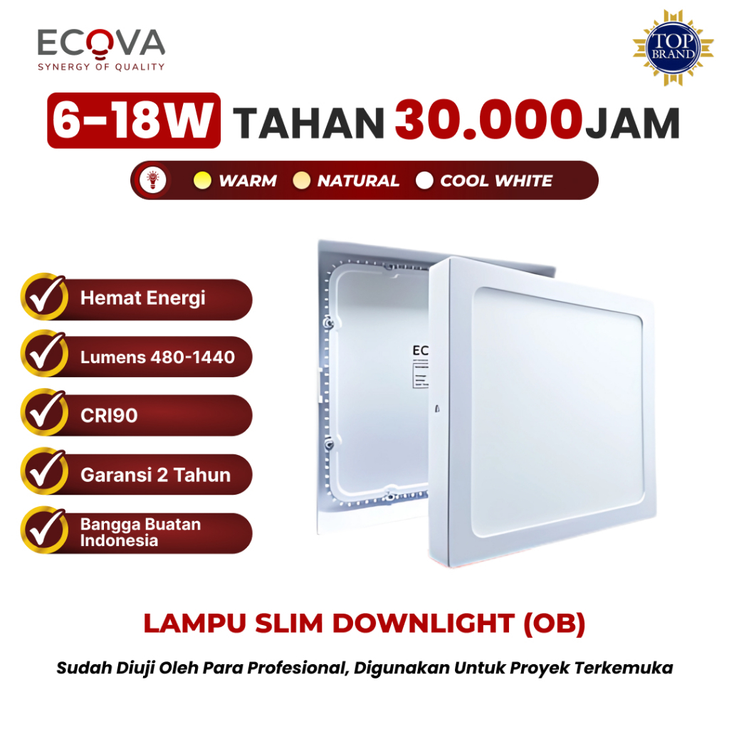 Jual Ecova - Lampu Slim Downlight LED Kotak OutBow (OB) | Cahaya Putih ...