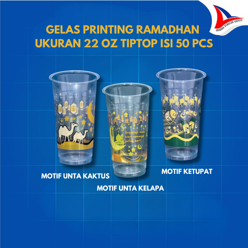 Gelas Print 22 Oz Tiptop Motif Ramadhan Lebaran Idul Fitri Puasa Islam isi 50 pcs