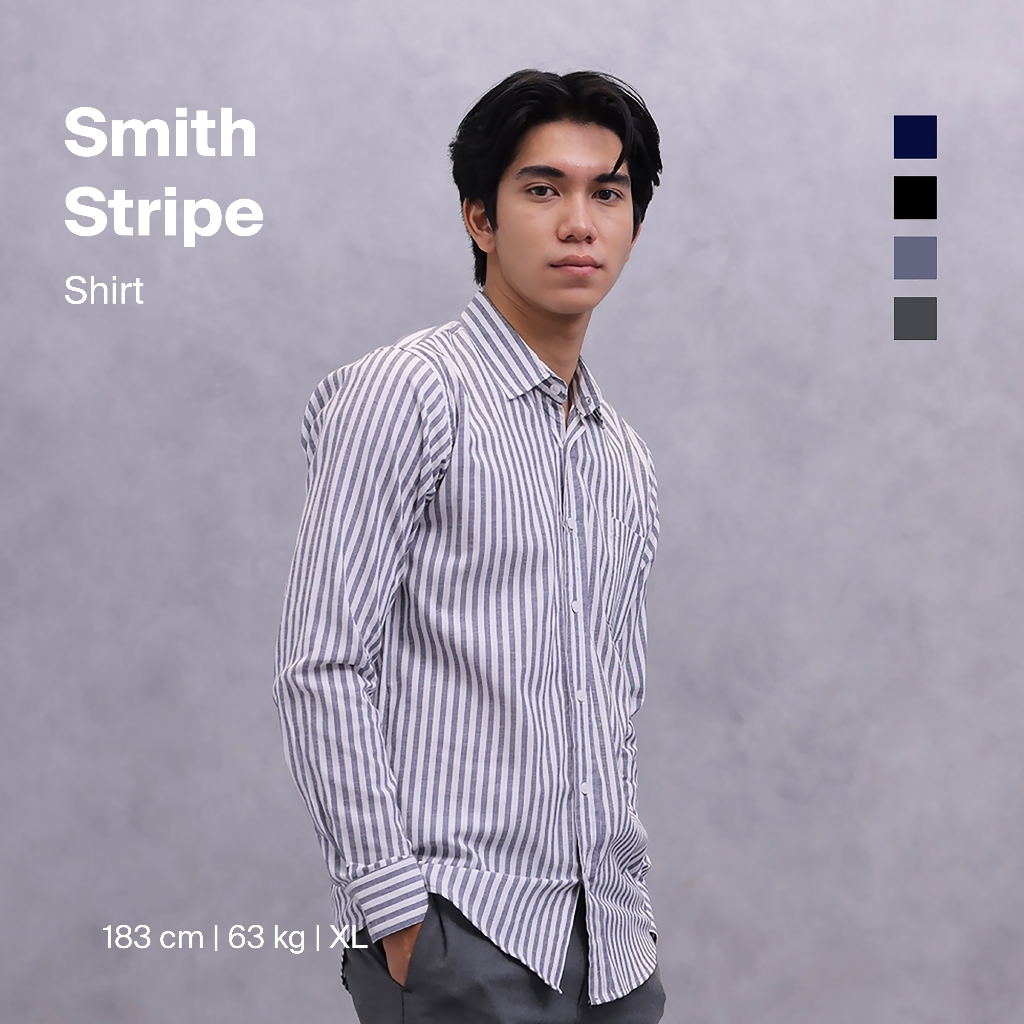 Kemeja Lengan Panjang Bliss Stripe Navy White