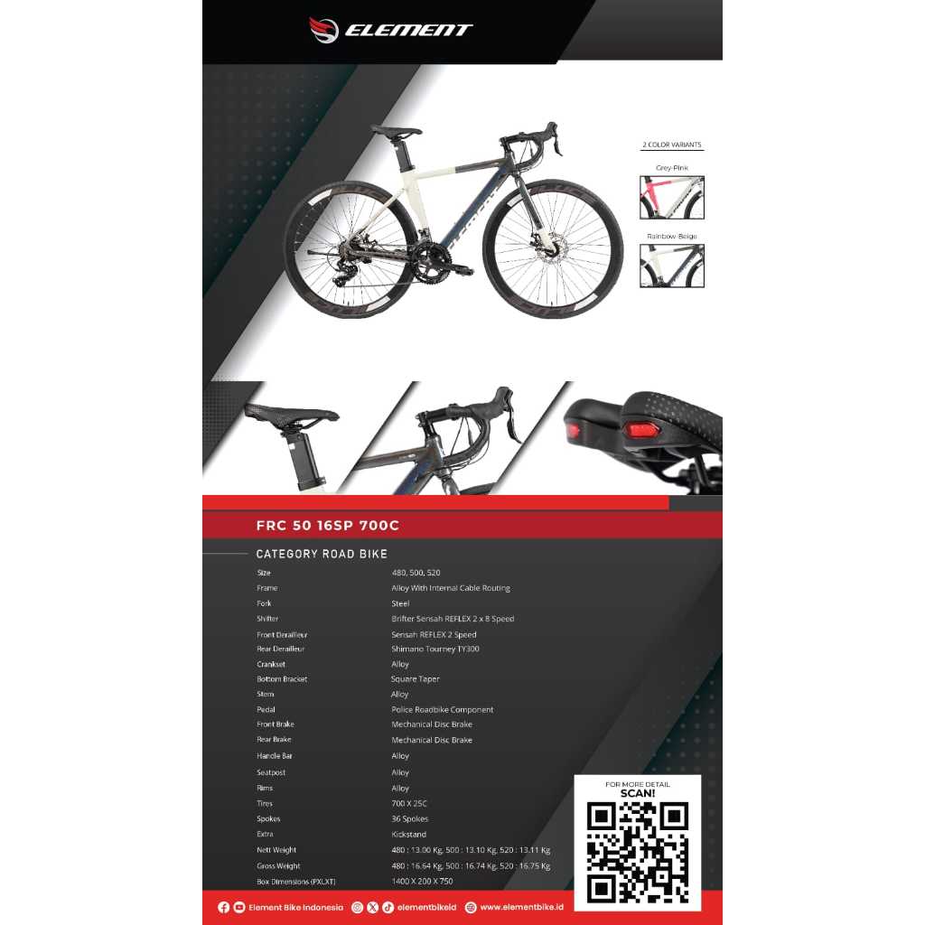 Jual ELEMENT ROAD BIKE FRC 50 Sepeda balap 2x8 shimano sora crank ...