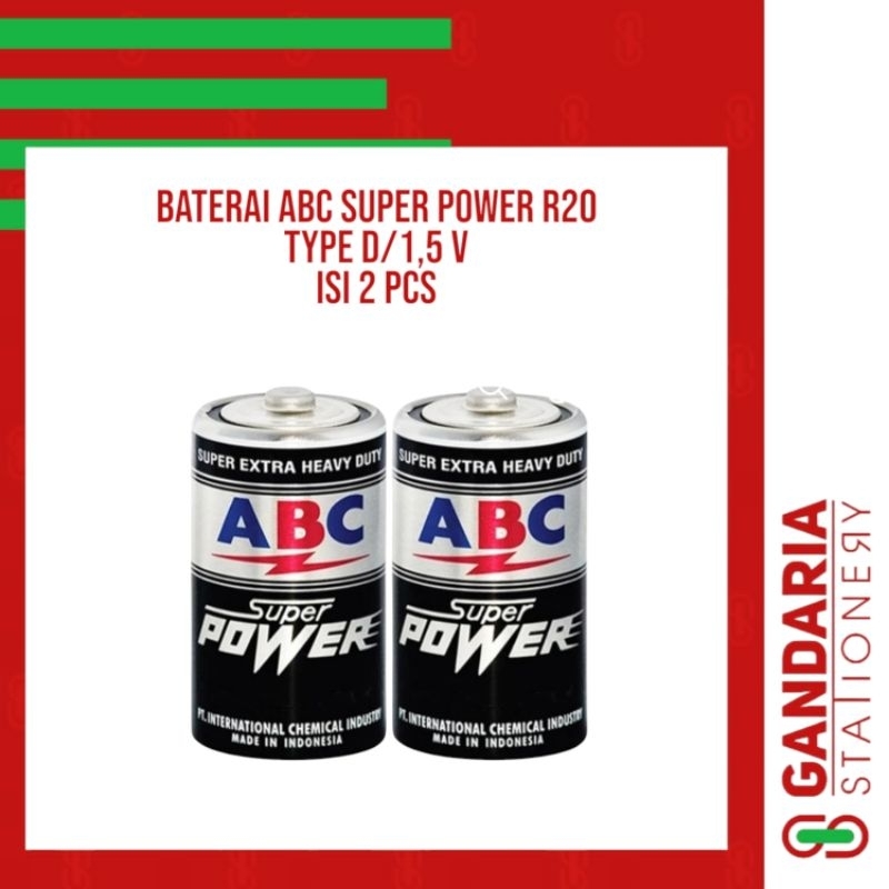 Jual Baterai ABC SPW Super Power Hitam R20 Type D Besar - isi 2pcs ...