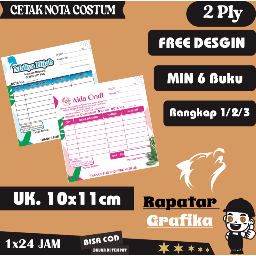 Jual cetak nota custom 1/6 folio / ncr nama toko usaha sendiri rafatar ...