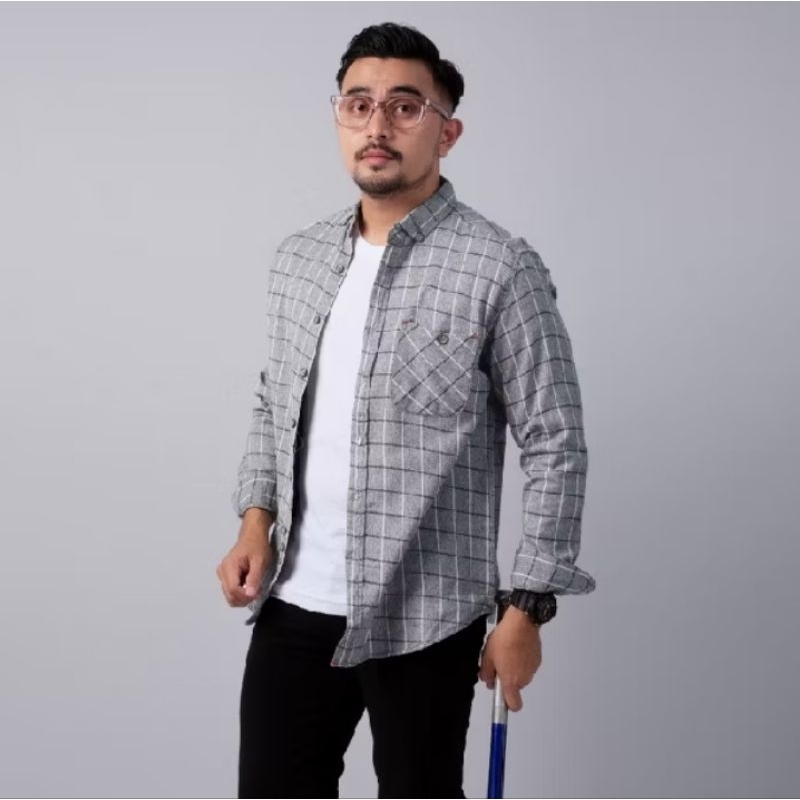 Kemeja Lengan Panjang Brisha Grey White