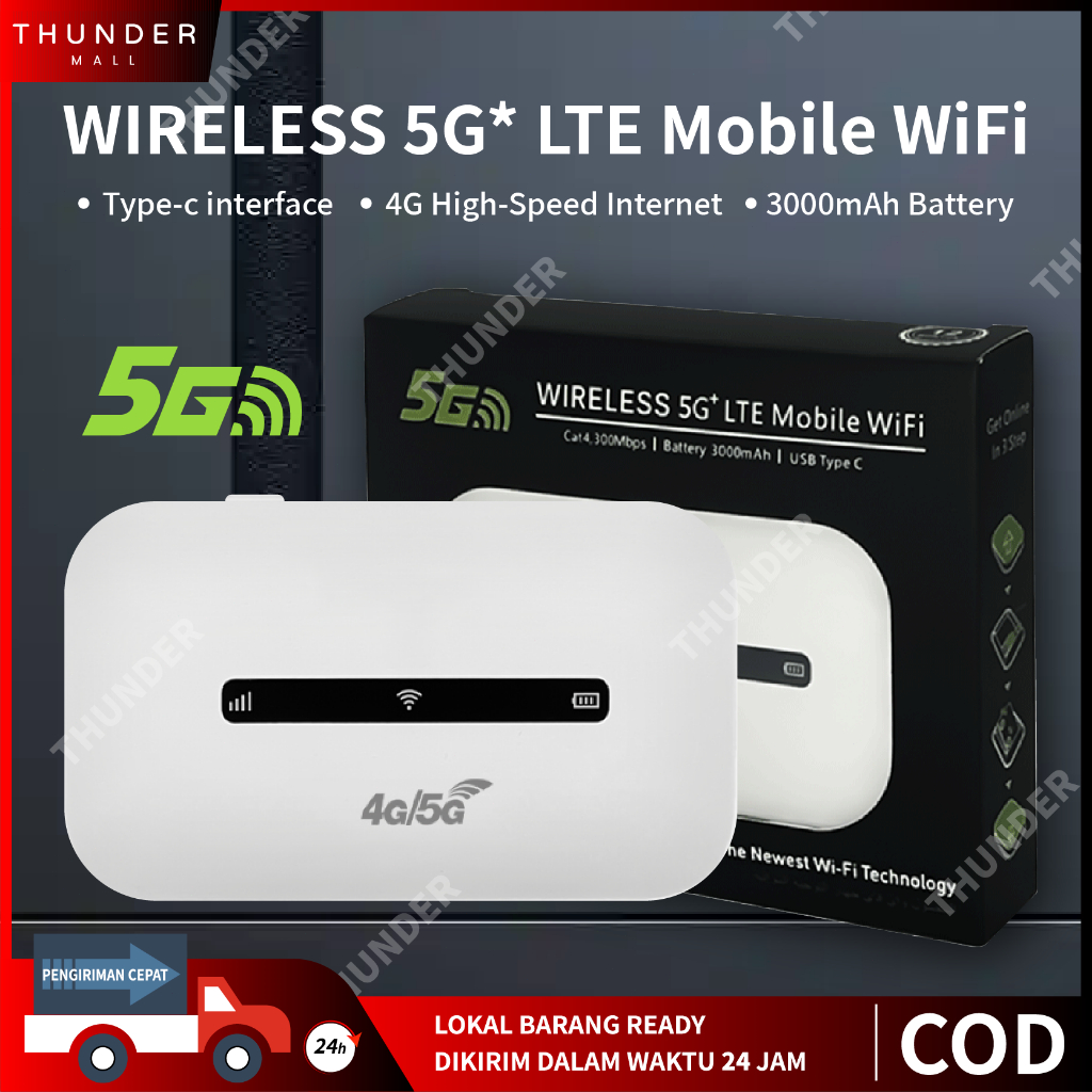【Thunder Mall】MIFI MODEM WIFI 4G/5G UNLOCK ALL OPERATOR 300 Mbps  untuk PC Laptop Ponsel