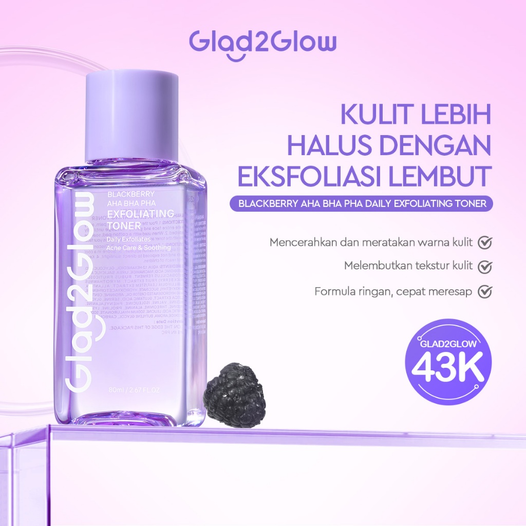 Jual Glad2Glow Blackberry AHA BHA PHA Daily Exfoliating Toner 80ml ...