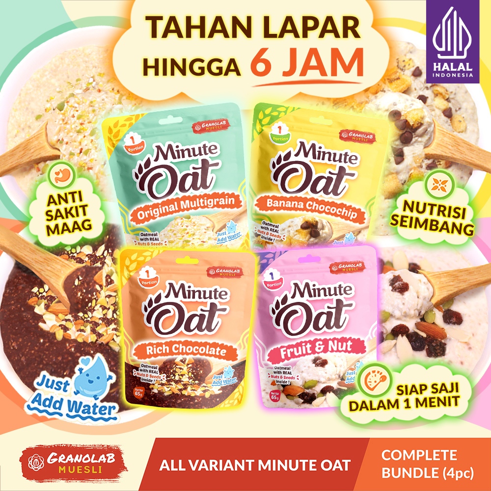 Jual MINUTE OAT Mix All Variant 4pcs x 65gr - Meal Replacement Instant ...