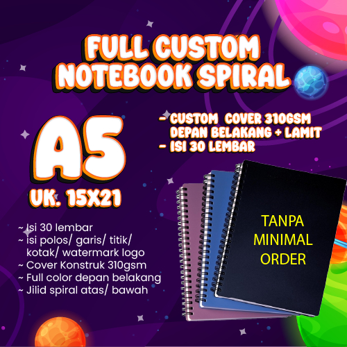 Jual Notebook Spiral Notes A5 Custom Cover Depan Belakang (30 Lembar ...
