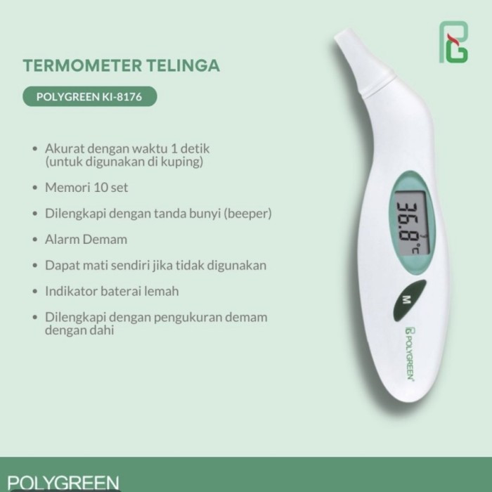 Jual Termometer Telinga Polygreen KI-8176 - Termometer Digital Infrared ...