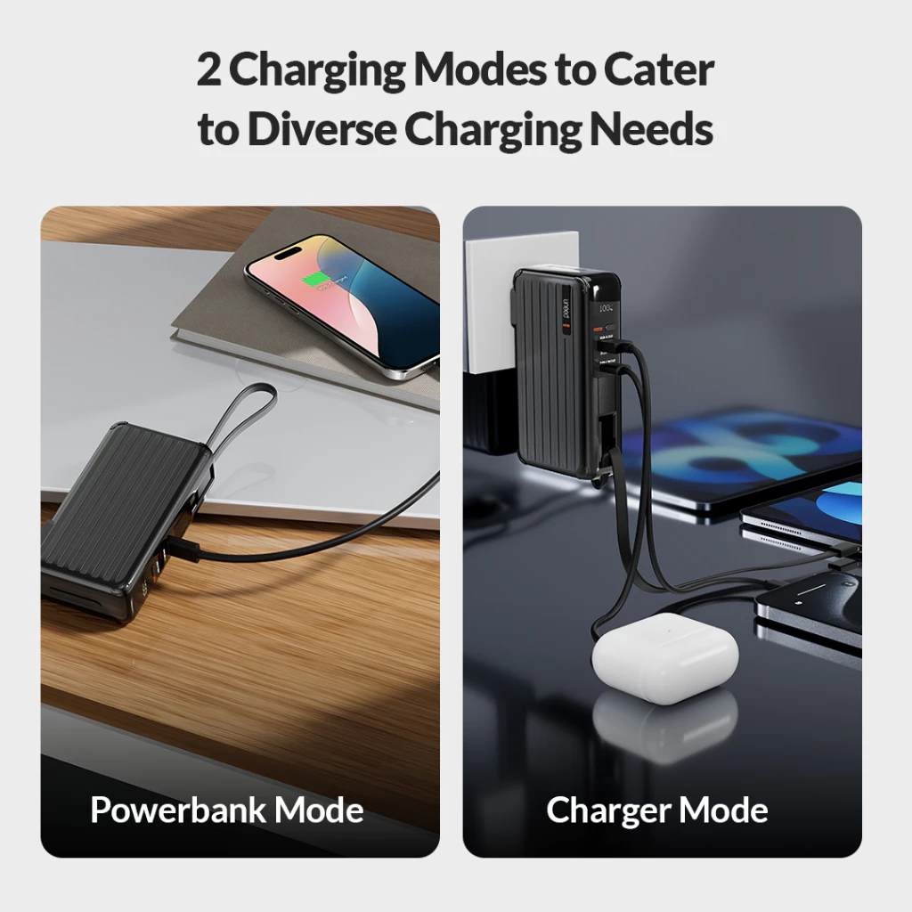 UNEED 2in1 Powerbank & Charger 22.5W 10000 mAh QC PD PPS Fast Charging with Built in Type C Cable - UPB141