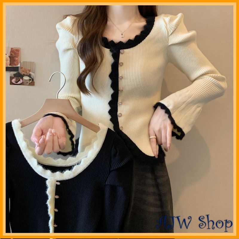 AJW Atasan Wanita Lengan Panjang Flare Knit Import Premium WAZ | Baju Vintage Wanita Lengan Flare | Pakaian Wanita Korean Style Lengan Panjang
