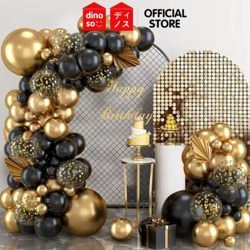 DINOSO 121 pcs Balon Latex Konfeti Hitam Emas untuk Dekorasi Pesta Ulang Tahun Upacara Wisuda Dan Pensiun