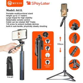 MIXIO A61L 170CM Tongsis Tripod Bluetooth Remote Selfie Stick Hand Stabilizer Aluminium