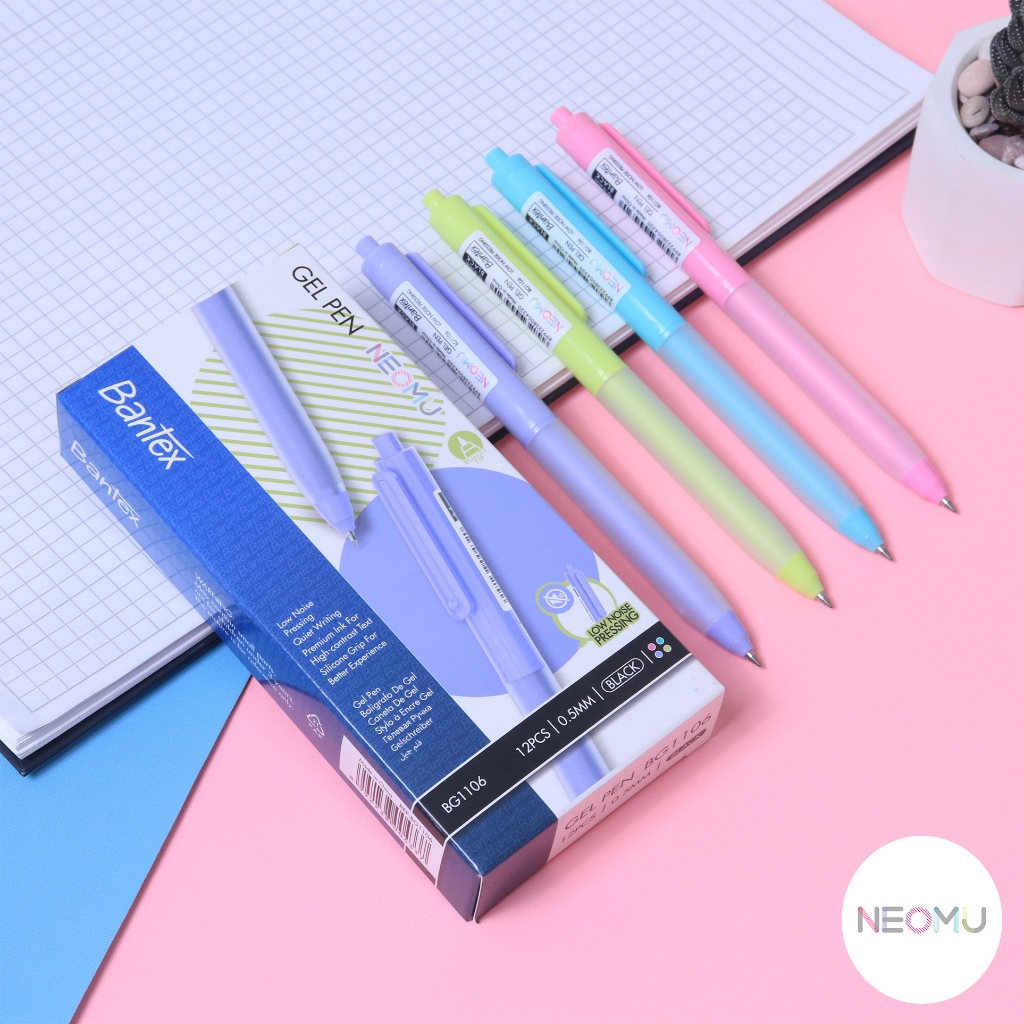 Bantex Gel Pen / Pulpen Pena Tip 0.5 mm Low Noise Pressing Pegangan Nyaman Warna Pastel BG1106 (6)