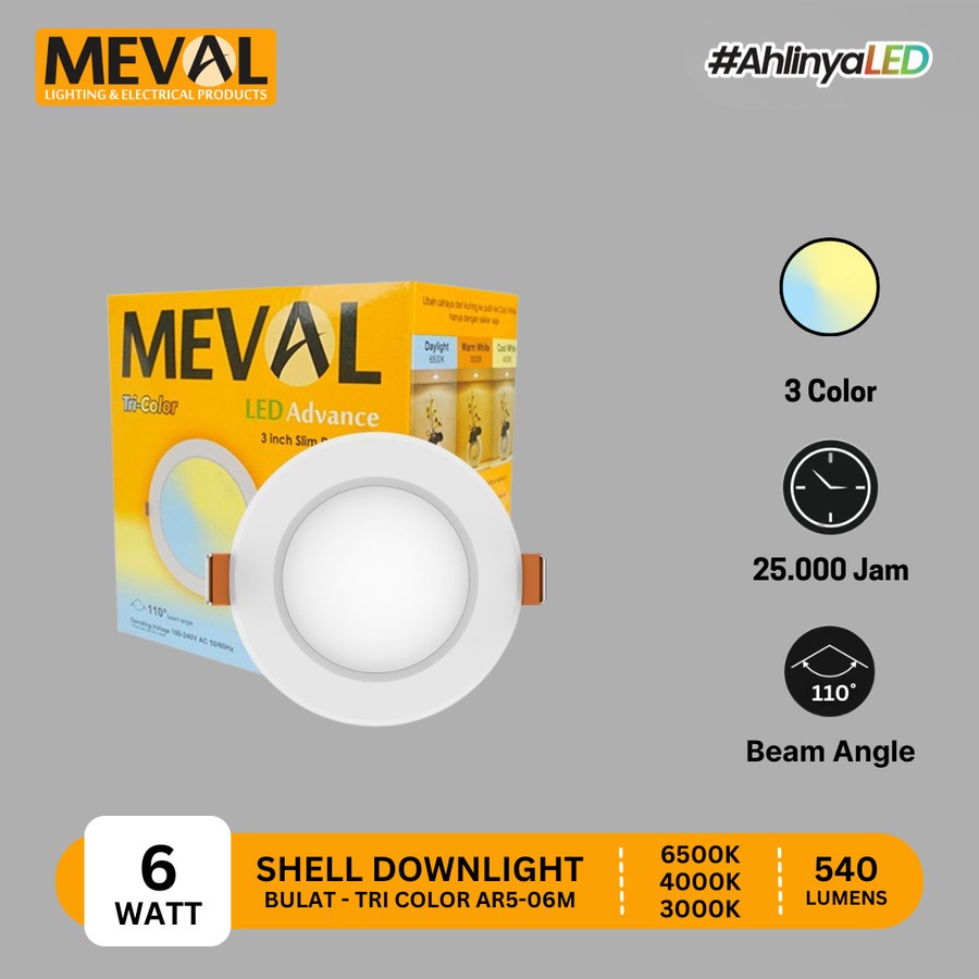 Jual MEVAL Lampu LED Shell Downlight Round - Tri Color | Shopee Indonesia
