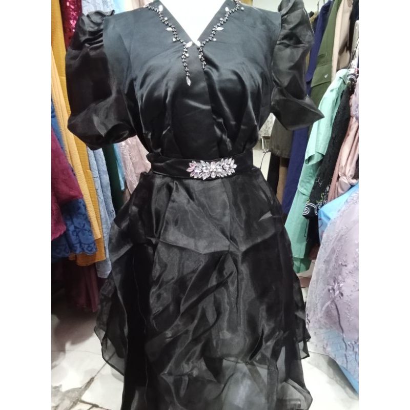 Jual DRESS SATIN BRIDAL TEBAL MIX ORGANDI LENGAN BALON WARNA HIJAU ...