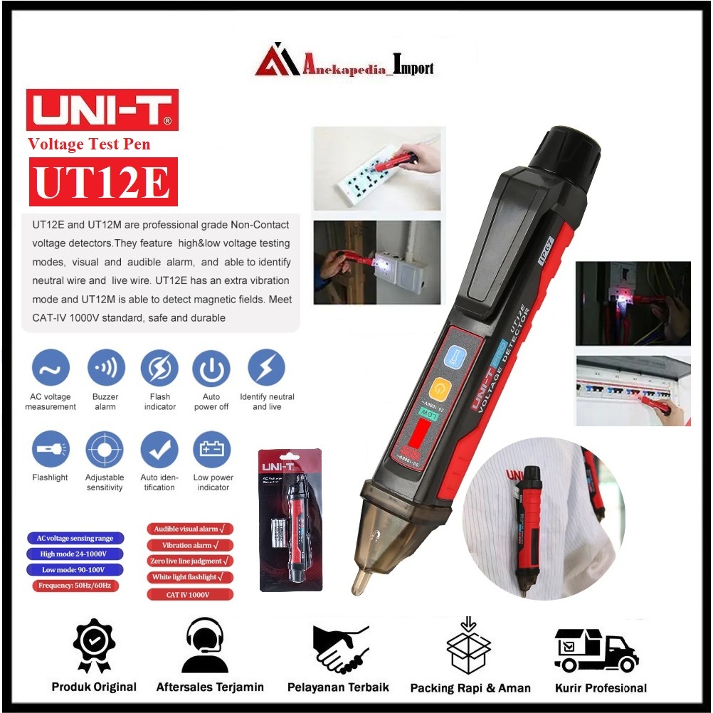 Jual UNI-T UT12E - AC Voltage Detectors - UNI-T UT12E Non-Contact AC ...