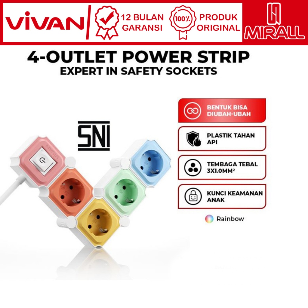 Jual VIVAN VPS-H2040C Stop Kontak Safety Socket Rainbow Socket 4AC Port ...