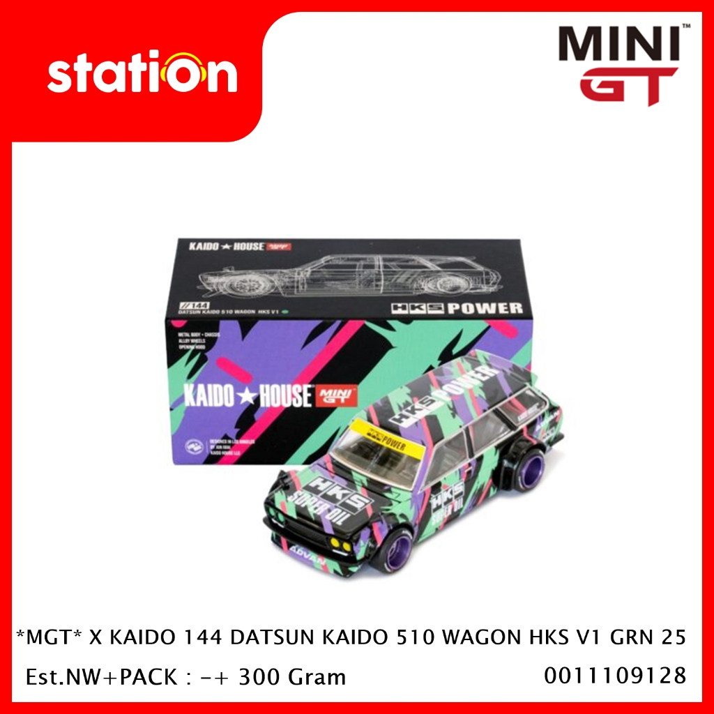Miniature Datsun 510 Wagon HKS V1 Power - Édition Kaido House Mini GT à L'échelle 1:64 - Boîte Ouverte