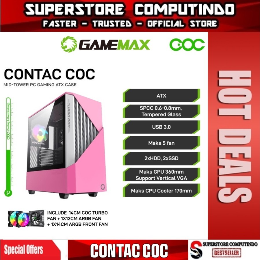 Jual Casing GameMax Contac COC E-ATX Gaming PC Case With COC Fan & PWM ...