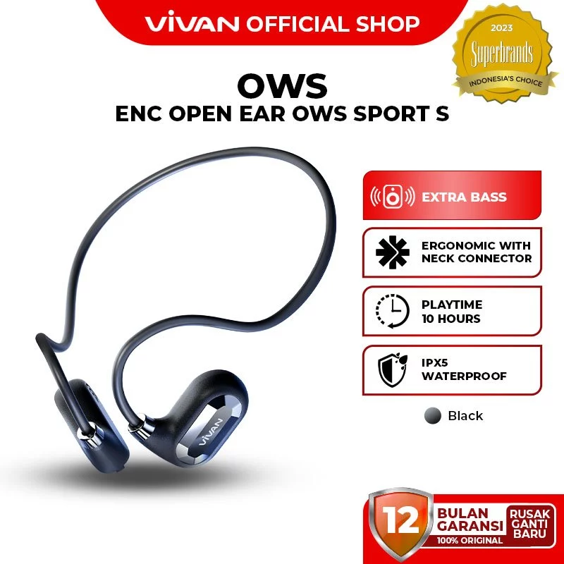 VIVAN SPORT S Open Ear OWS TWS Olahraga | Bluetooth 5.4 | Dual ENC Powerfull Bass - Garansi 1 Tahun