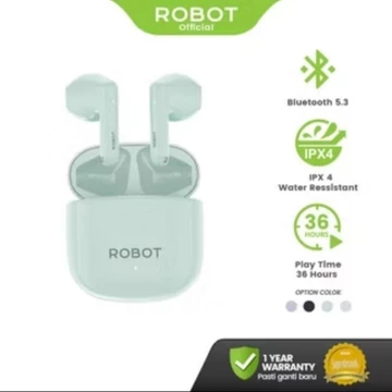 ROBOT Headset Bluetooth TWS Airbuds T60 Earphone Waterproof IPX4 Semi In Ear TWS Wireless Resmi