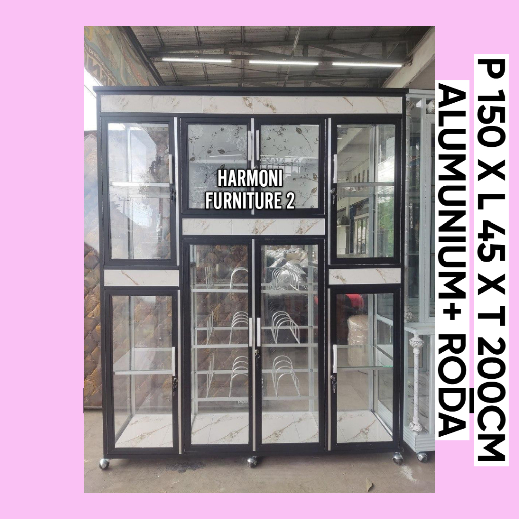 Jual RAK PIRING ALUMUNIUM BOX LEMARI PIRING ALUMUNIUM FULL KACA RAK ...