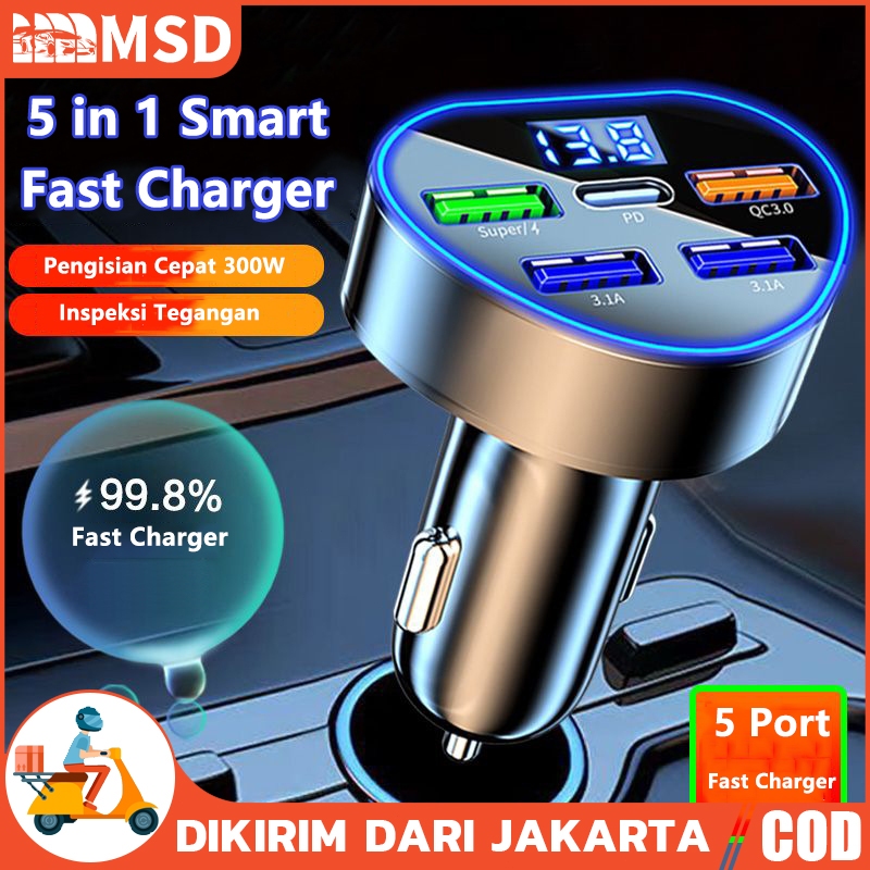 Jual Car Charger Universal Charger Mobil 4USB 1PD 300W Mendukung QC 3.0 ...