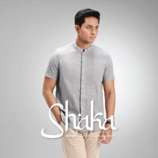 CUTOFF Shaka Oxford Pleated Collarless Shirt Kemeja Koko Pria Lengan Pendek