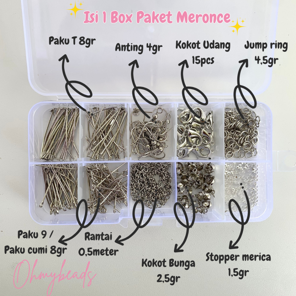 Jual Paket perlengkapan meronce lengkap 1 box silver/ kodokan, paku 9 ...