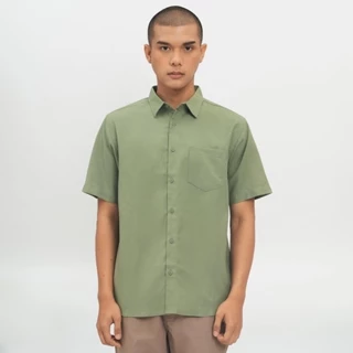 M231 Kemeja Pria Basic Polos Oxford Pendek Hijau 1457D