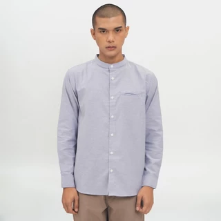 M231 Kemeja Pria Koko Shanghai Polos Oxford Panjang Biru 1552F