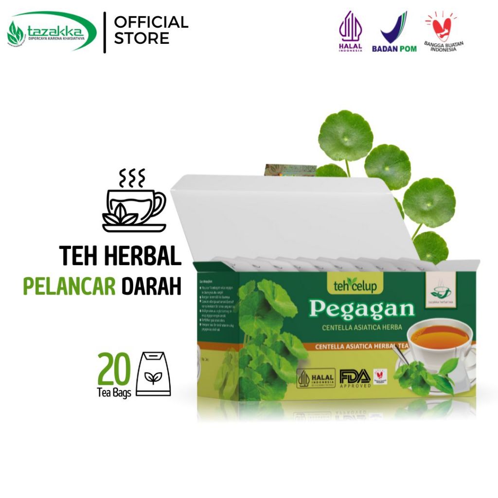 Jual TAZAKKA Teh Celup Daun Pegagan Kering Original Isi 20 Kantung Tea