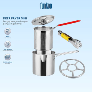 Funkoo Panci Deep Fryer Set 5 in 1 Penggorengan Rebus Stainless Steel Saringan Capitan Klip makanan