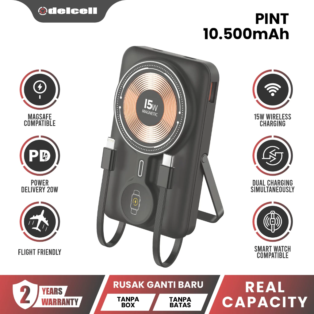 Delcell Pint Wireless Power Bank Magnetic Magsafe 15W 10500mAh Fast Charging 20W Type C PD