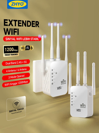ZHYO 1200Mbps dual-band 2.4G, penguat sinyal WiFi penguat router, repeater, plug and play, 4 antena eksternal,