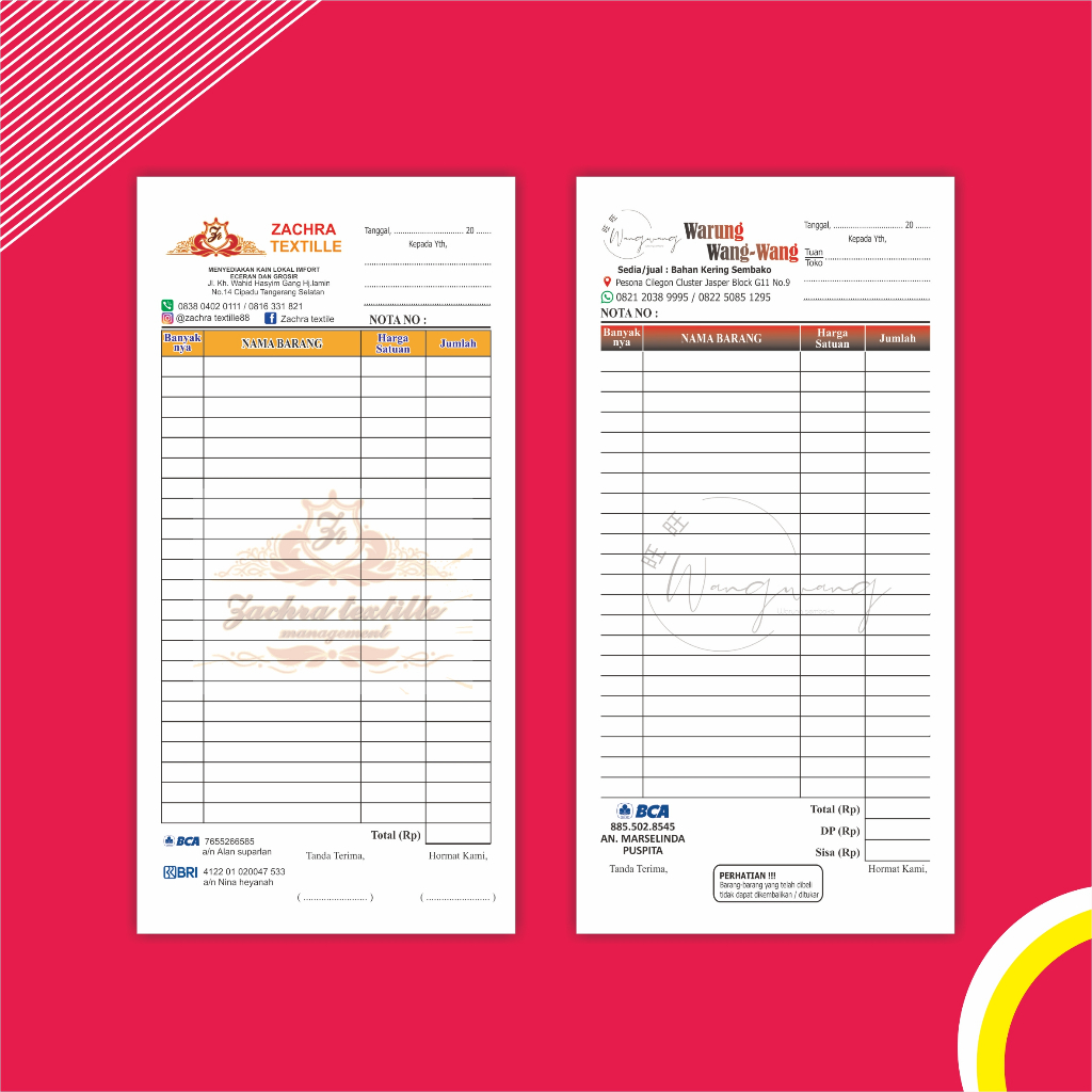 Jual Cetak Nota custom 2 ply 1/3 folio pakai nama toko sendiri nota ...