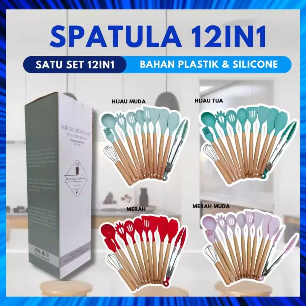 12 In 1 Spatula Set Silikon Anti Panas Non-Stick | AutoStock