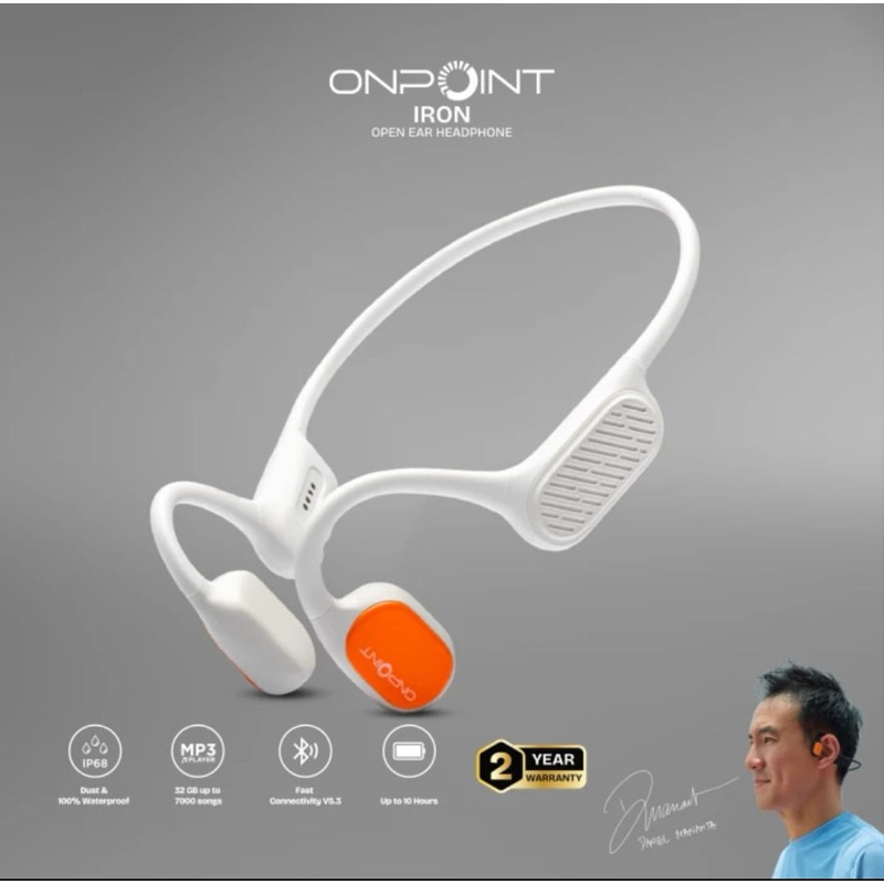 Jual ONPOINT IRON OpenEar Bone Conduction Headphone headset GREY WHITE ...