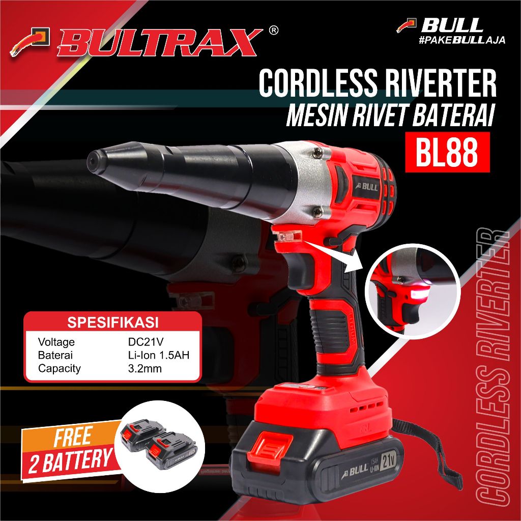Jual Bull mesin paku rivet baterai BL88 cordless riveter alat paku ...