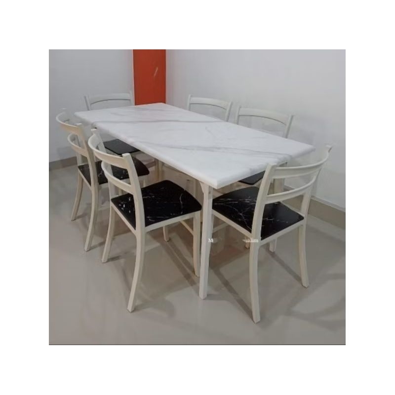 Jual Meja Makan / Dining Table Minimalis Kayu Motif Marmer Marble + 6 ...
