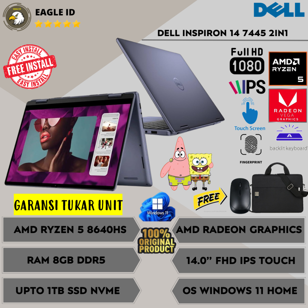 Jual Laptop Dell Inspiron 14 7445 2in1 Amd Ryzen 5 8640HS Ram 8GB DDR5 ...