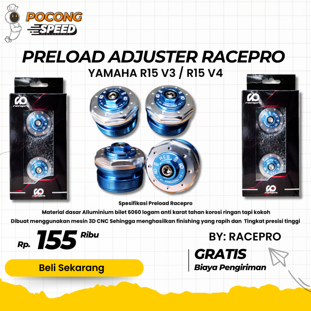 Jual PRELOAD R15 V3 V4 TUTUP SHOCK R15 V3 RACEPRO PRELOAD CNC R15V3 ...