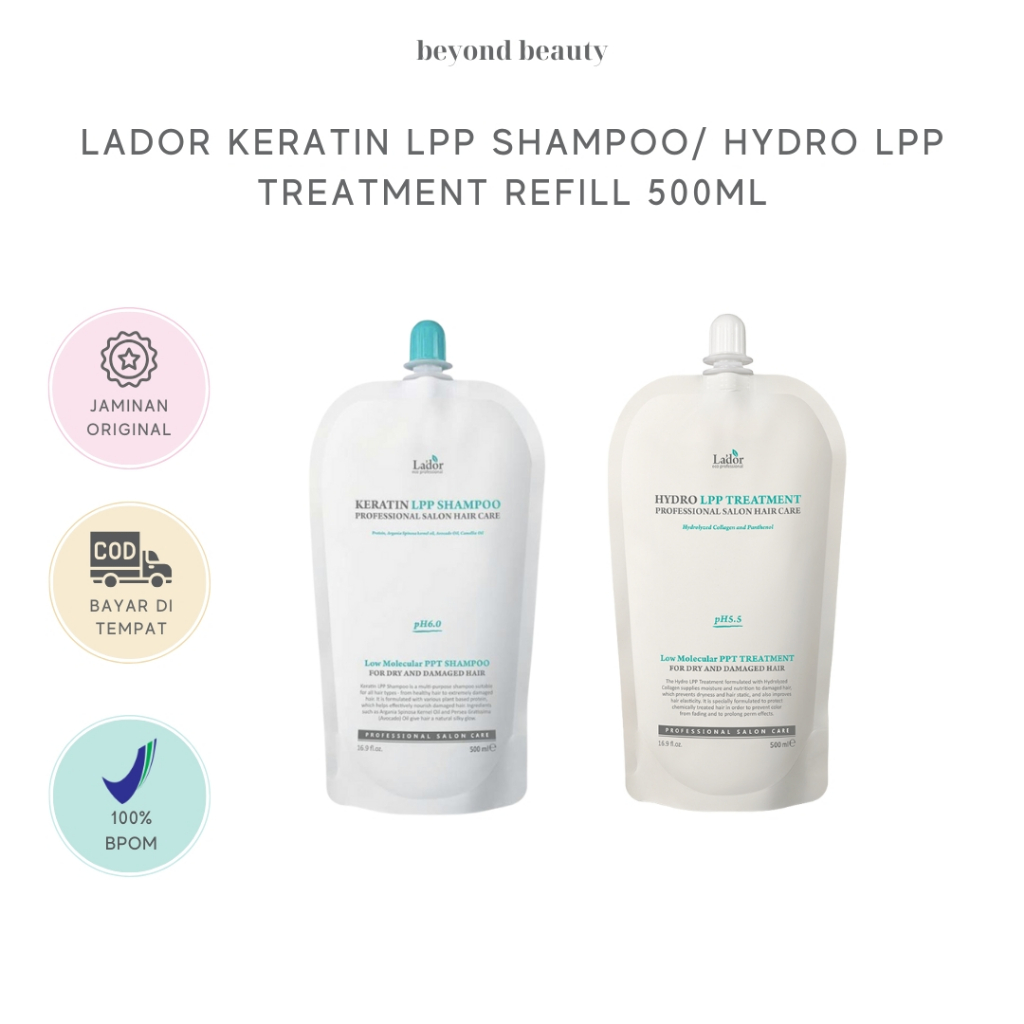 [BPOM] Lador Keratin LPP Shampoo / Hydro LPP Treatment Refill 500ml / Shampoo Kondisioner Perawatan Pelembut Rambut Rusak Kering Bercabang