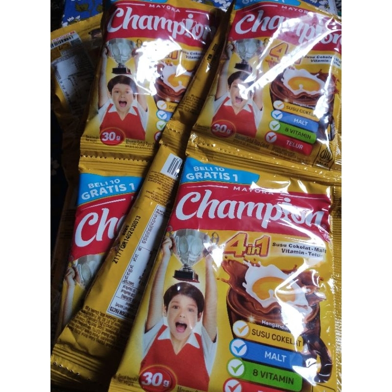 Jual Susu Champion coklat 1 renteng (10 sachet) kemasan baru timnas ...