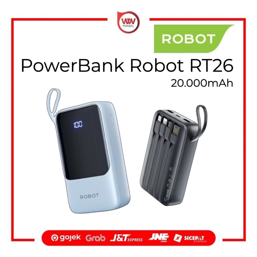 Jual ROBOT RT26 Powerbank 20.000mAh Built In Cable Two Way Fast ...