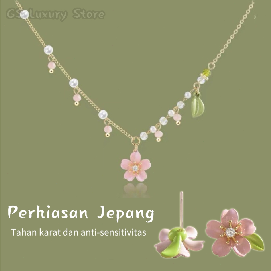 Jual Sweet Bunga Pink Necklace Kalung Wanita kalung anti karat Rantai ...