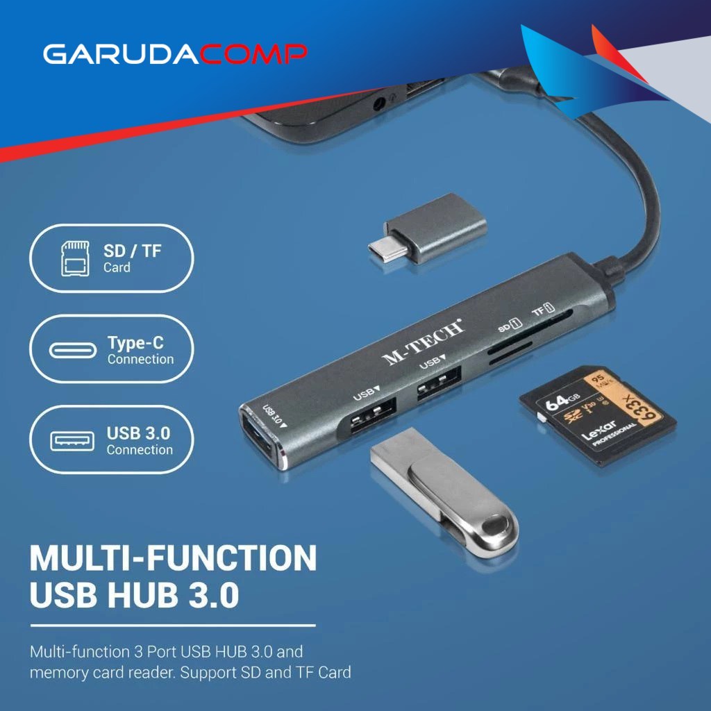 Jual M-TECH USB Hub Type C Card Reader Type C USB 3.0 Combo CR-50 MTech ...