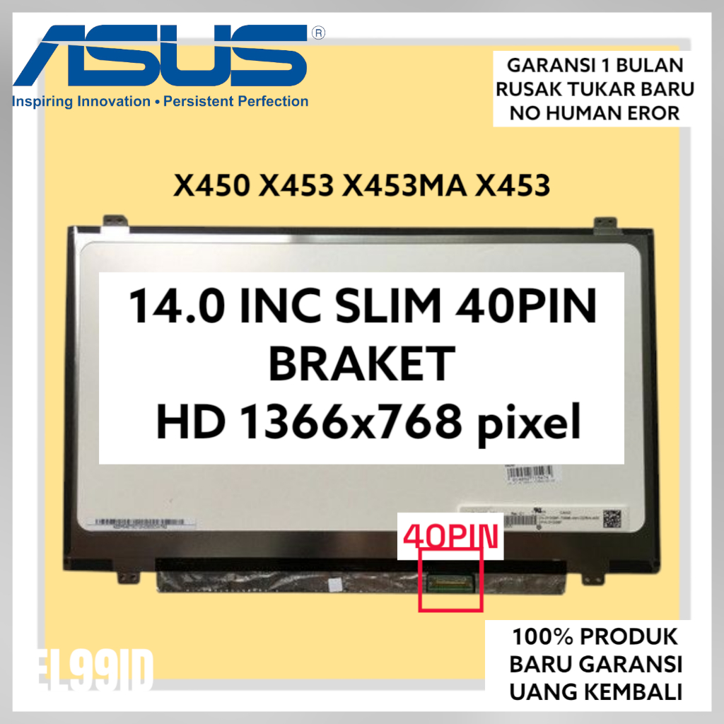Écran LCD LED 14" Pour Asus X452m – Neuf – Dalle 40 Pins 1366x768 HD – Brillant