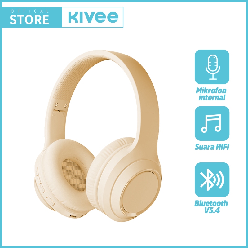 Jual KIVEE Headphone Bluetooth Wireless KV-TW157 Beige Music Gaming ...
